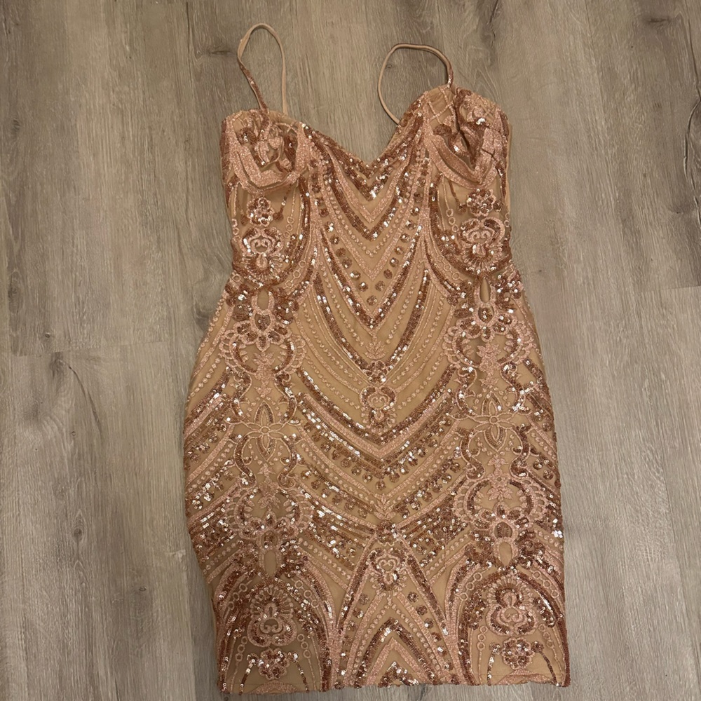 Custom made champagne sequin minidress medium